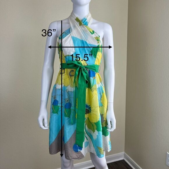 Vintage Tibi Women's Size 2 Silk Floral Halter Mini Dress Y2K Fit & Flare Retro - Picture 4 of 14